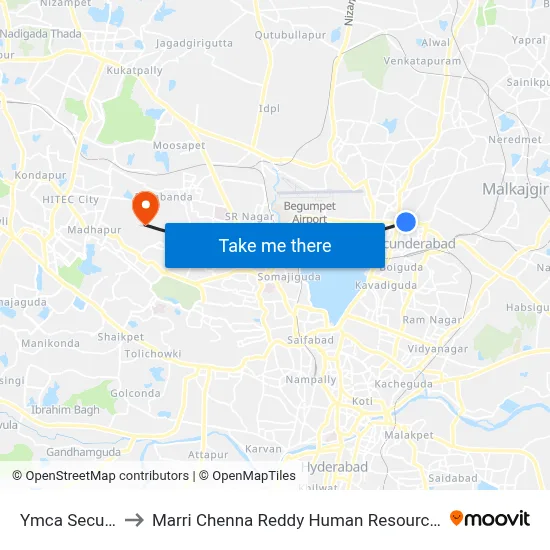 Ymca Secunderabad to Marri Chenna Reddy Human Resources Development Institute map