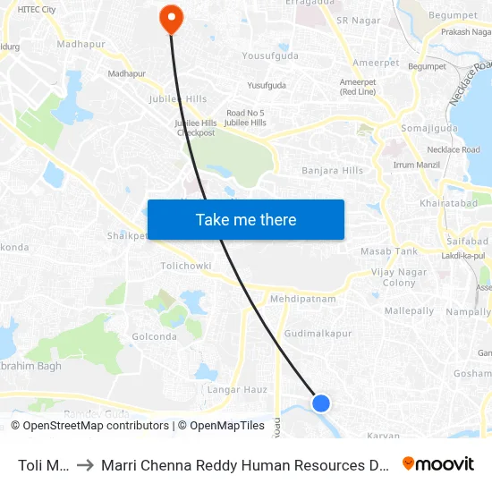 Toli Masjid to Marri Chenna Reddy Human Resources Development Institute map