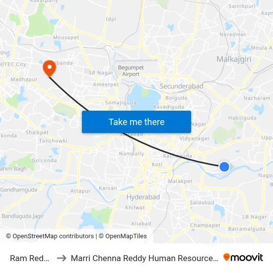 Ram Reddy Nagar to Marri Chenna Reddy Human Resources Development Institute map