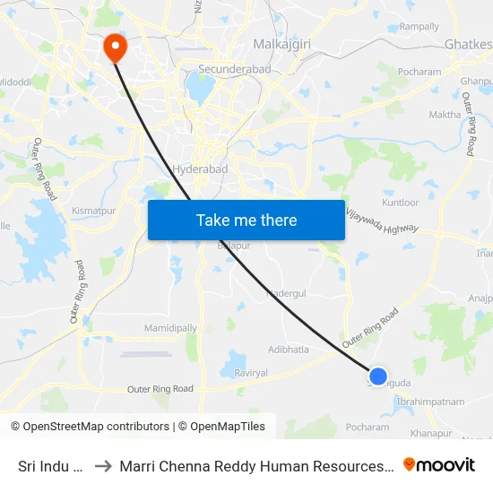 Sri Indu College to Marri Chenna Reddy Human Resources Development Institute map