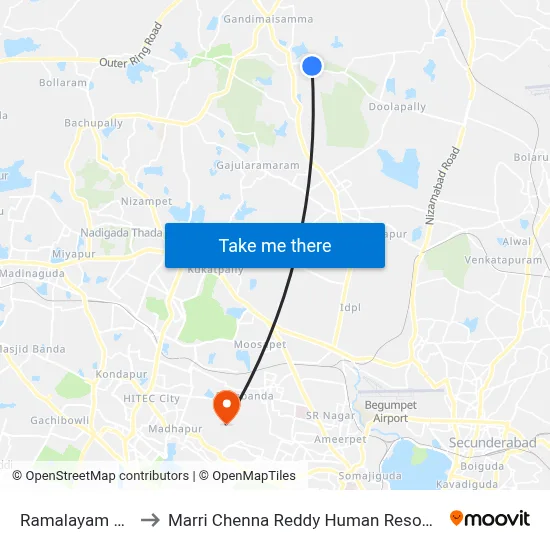 Ramalayam Bahadurpally to Marri Chenna Reddy Human Resources Development Institute map