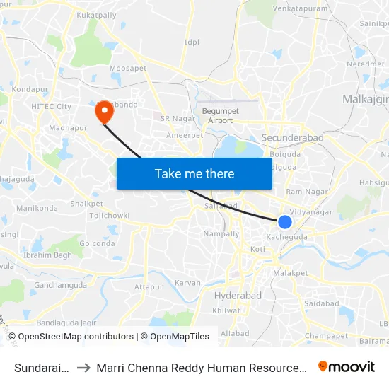 Sundaraiah Park to Marri Chenna Reddy Human Resources Development Institute map