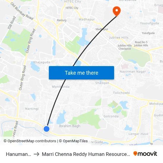 Hanuman Temple to Marri Chenna Reddy Human Resources Development Institute map