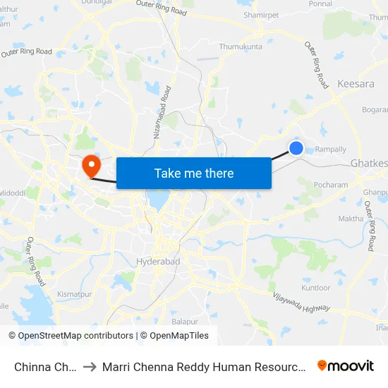 Chinna Cherlapally to Marri Chenna Reddy Human Resources Development Institute map