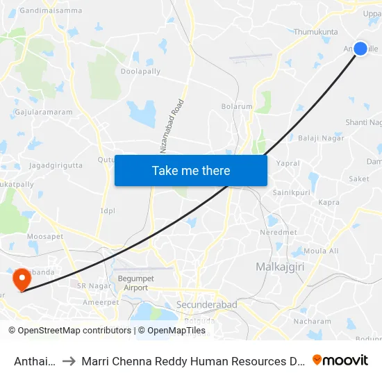 Anthai Pally to Marri Chenna Reddy Human Resources Development Institute map