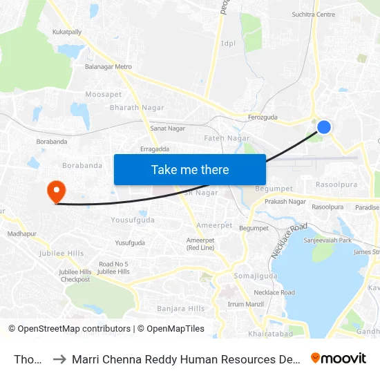 Thokatta to Marri Chenna Reddy Human Resources Development Institute map