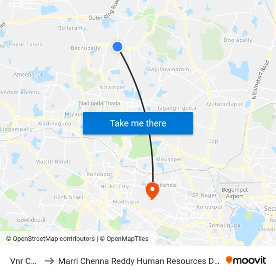Vnr College to Marri Chenna Reddy Human Resources Development Institute map