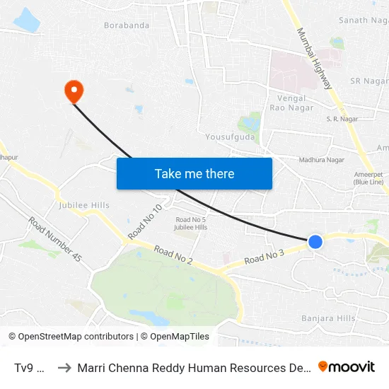Tv9 Office to Marri Chenna Reddy Human Resources Development Institute map