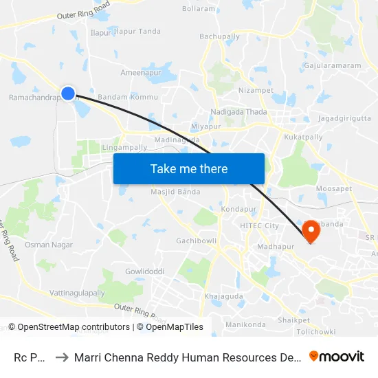 Rc Puram to Marri Chenna Reddy Human Resources Development Institute map
