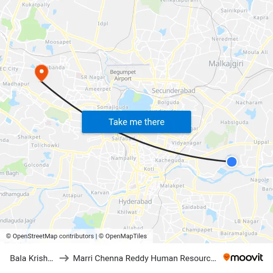 Bala Krishna Nagar to Marri Chenna Reddy Human Resources Development Institute map