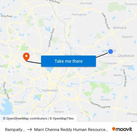 Rampally Village to Marri Chenna Reddy Human Resources Development Institute map