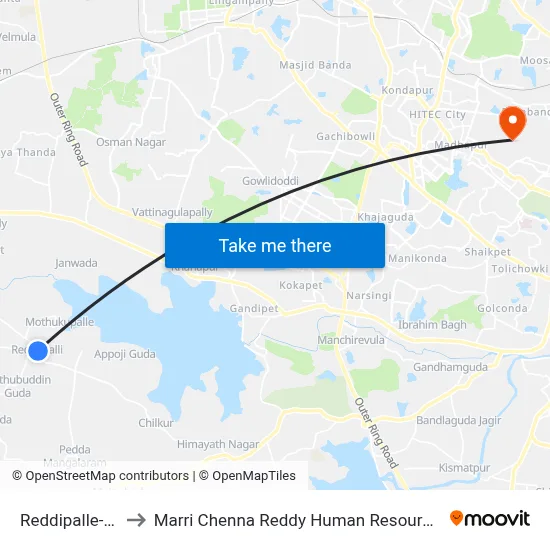 Reddipalle-Moinabad to Marri Chenna Reddy Human Resources Development Institute map