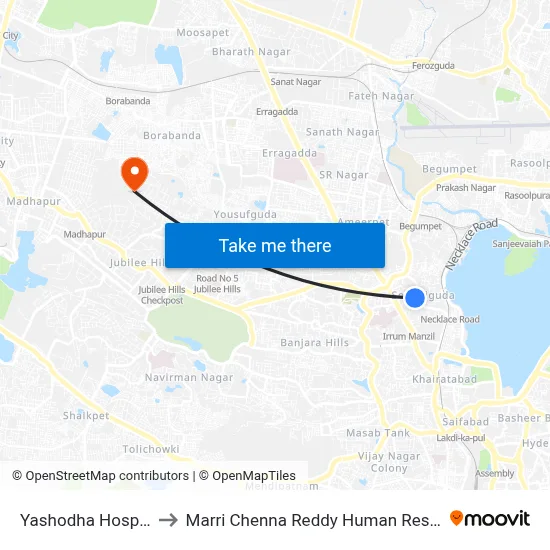 Yashodha Hospital-Somajiguda to Marri Chenna Reddy Human Resources Development Institute map