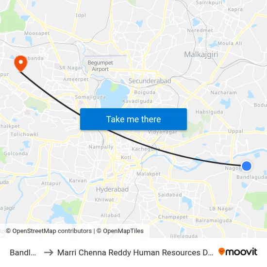 Bandlaguda to Marri Chenna Reddy Human Resources Development Institute map