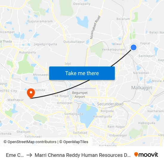 Eme Centre to Marri Chenna Reddy Human Resources Development Institute map