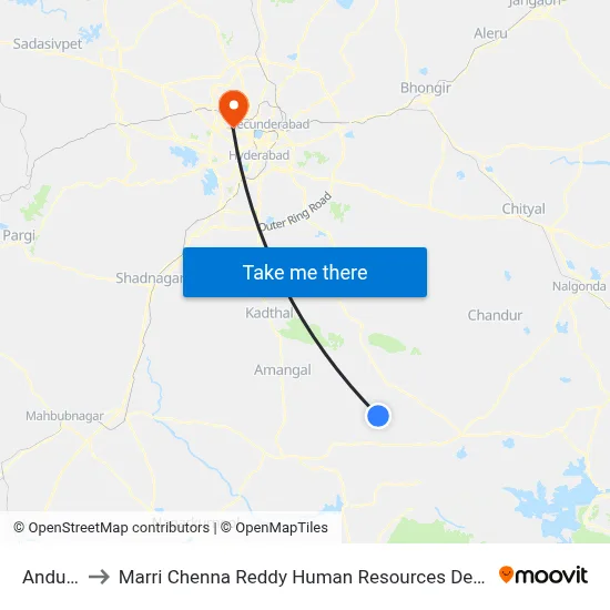 Andugula to Marri Chenna Reddy Human Resources Development Institute map