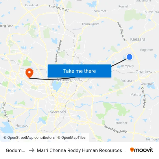Godumakunta to Marri Chenna Reddy Human Resources Development Institute map