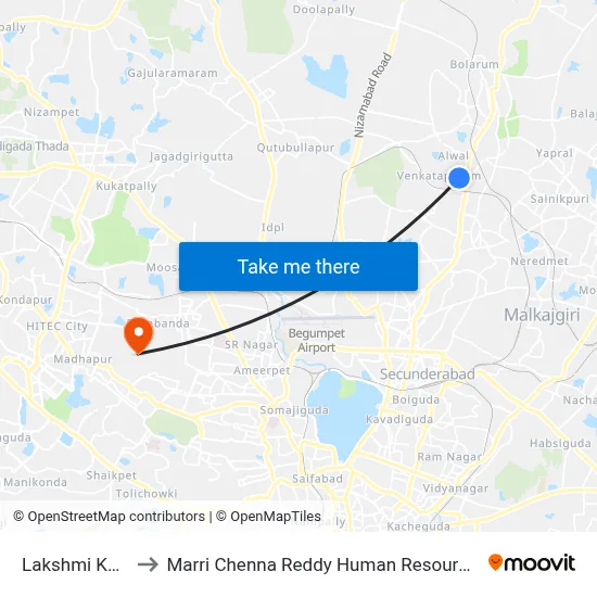 Lakshmi Kala Mandir to Marri Chenna Reddy Human Resources Development Institute map