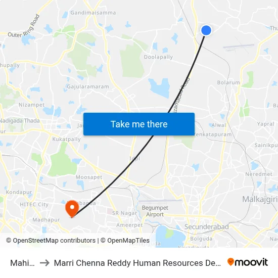 Mahindra to Marri Chenna Reddy Human Resources Development Institute map