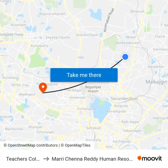 Teachers Colony Lalbazar to Marri Chenna Reddy Human Resources Development Institute map
