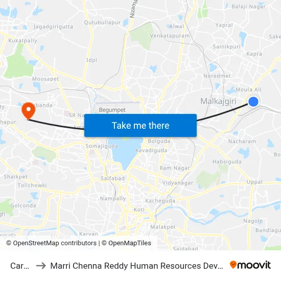 Carbide to Marri Chenna Reddy Human Resources Development Institute map