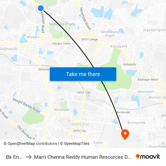 Bk Enclave to Marri Chenna Reddy Human Resources Development Institute map