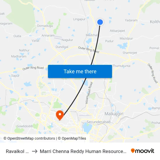 Ravalkol Thanda to Marri Chenna Reddy Human Resources Development Institute map