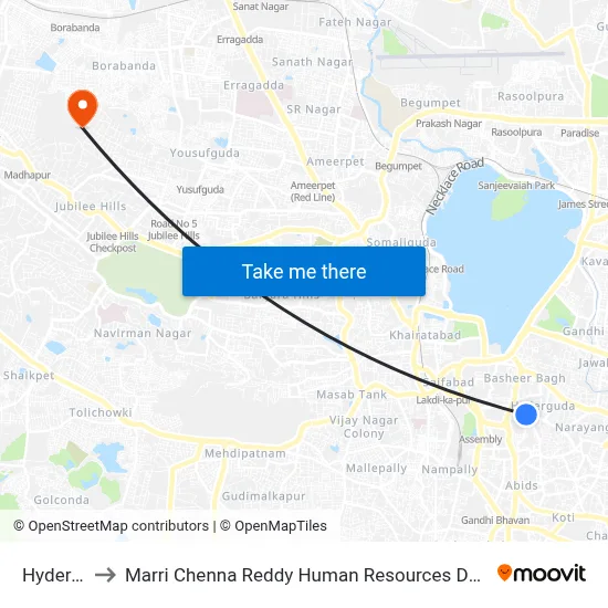 Hyderguda to Marri Chenna Reddy Human Resources Development Institute map