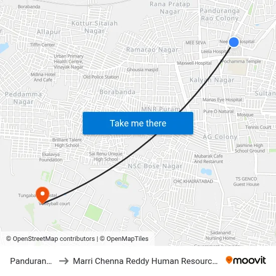 Panduranga Nagar to Marri Chenna Reddy Human Resources Development Institute map