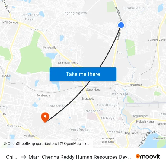 Chintal to Marri Chenna Reddy Human Resources Development Institute map