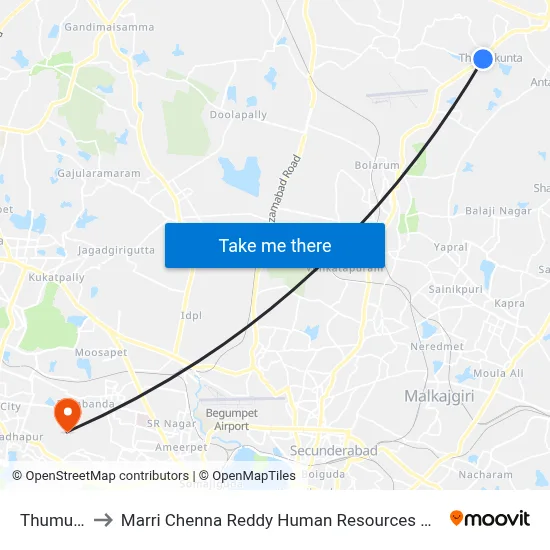 Thumukunta to Marri Chenna Reddy Human Resources Development Institute map