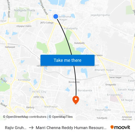 Rajiv Gruha Colony to Marri Chenna Reddy Human Resources Development Institute map