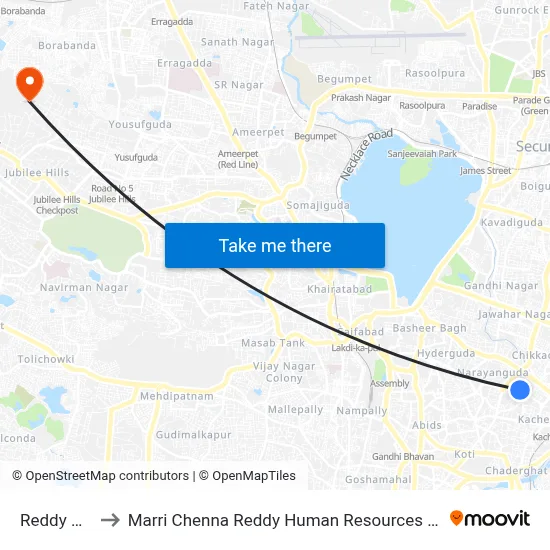 Reddy College to Marri Chenna Reddy Human Resources Development Institute map