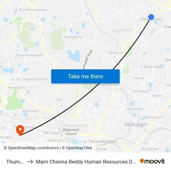 Thumkunta to Marri Chenna Reddy Human Resources Development Institute map