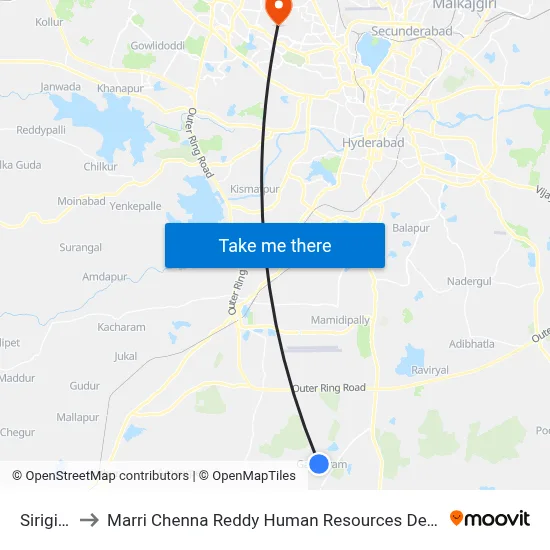Sirigiripur to Marri Chenna Reddy Human Resources Development Institute map