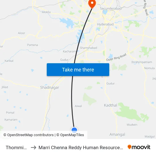 Thommidirekula to Marri Chenna Reddy Human Resources Development Institute map