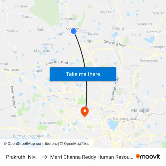 Prakruthi Nivas Annaram to Marri Chenna Reddy Human Resources Development Institute map