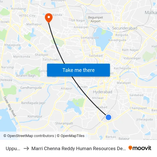 Uppuguda to Marri Chenna Reddy Human Resources Development Institute map