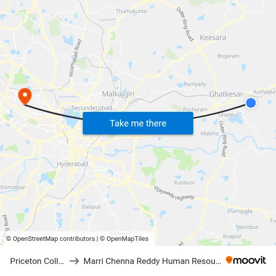 Priceton College Of Engg to Marri Chenna Reddy Human Resources Development Institute map
