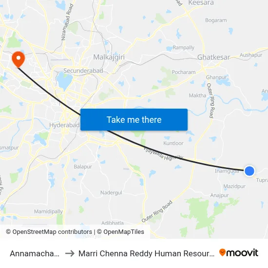 Annamacharya College to Marri Chenna Reddy Human Resources Development Institute map