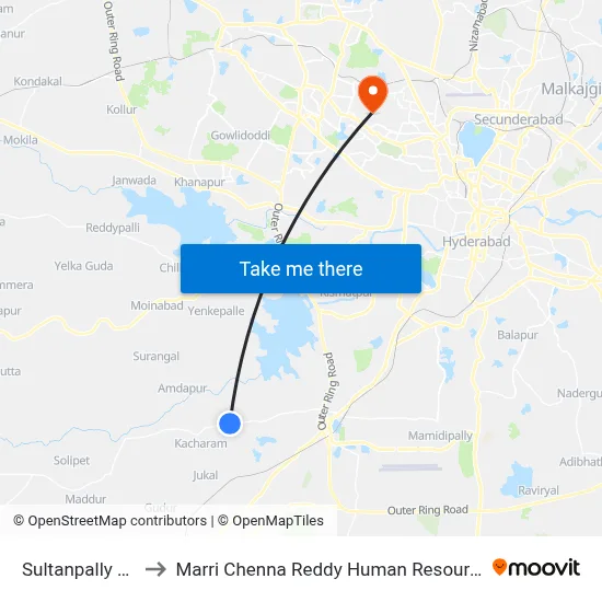 Sultanpally Cross Road to Marri Chenna Reddy Human Resources Development Institute map