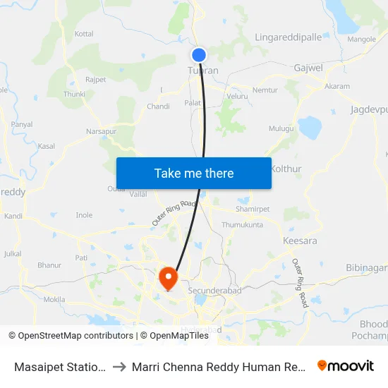 Masaipet Station  Tws Chegunta to Marri Chenna Reddy Human Resources Development Institute map