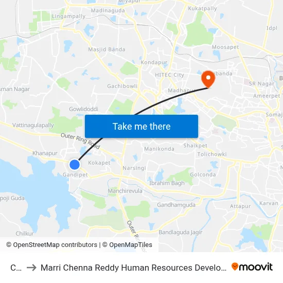 Cbit to Marri Chenna Reddy Human Resources Development Institute map