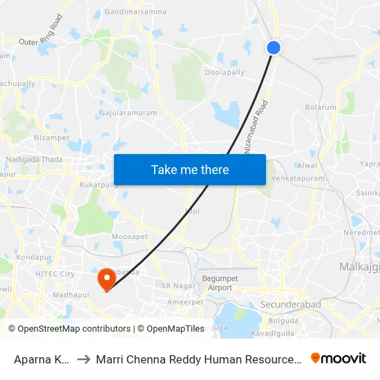 Aparna Komaplly to Marri Chenna Reddy Human Resources Development Institute map