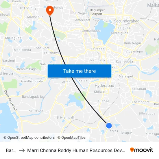 Barkas to Marri Chenna Reddy Human Resources Development Institute map