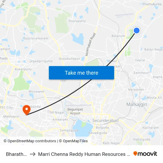 Bharath Nagar to Marri Chenna Reddy Human Resources Development Institute map