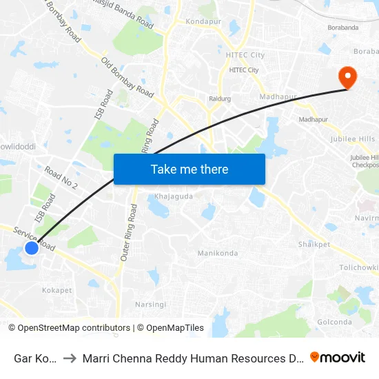 Gar Kokapet to Marri Chenna Reddy Human Resources Development Institute map