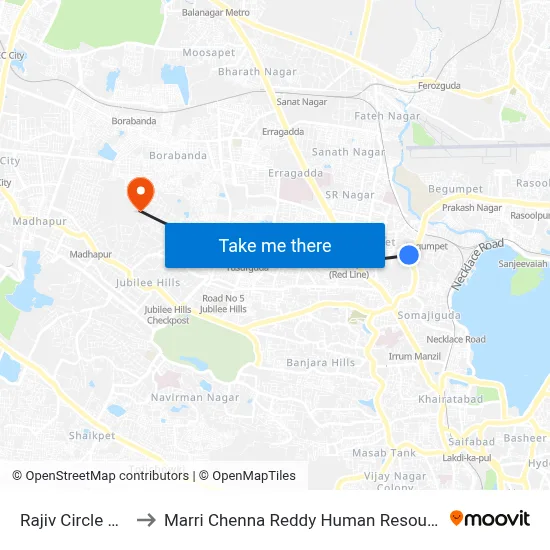 Rajiv Circle  Green Lands to Marri Chenna Reddy Human Resources Development Institute map