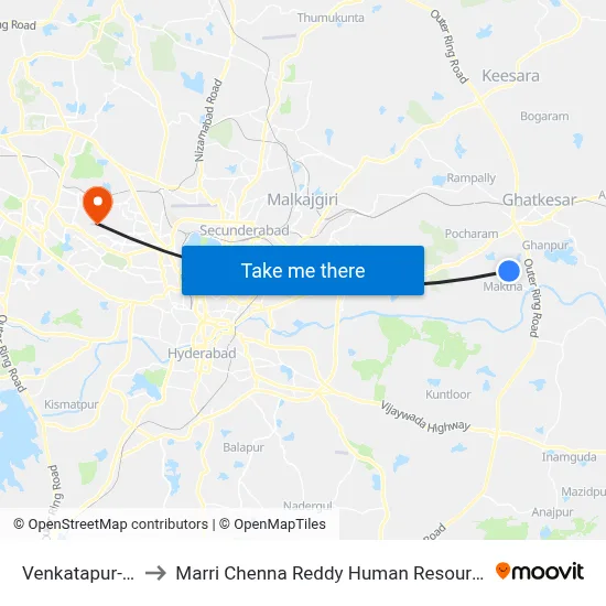Venkatapur-Majarguda to Marri Chenna Reddy Human Resources Development Institute map