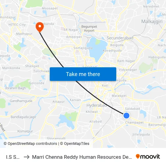 I.S Sadan to Marri Chenna Reddy Human Resources Development Institute map